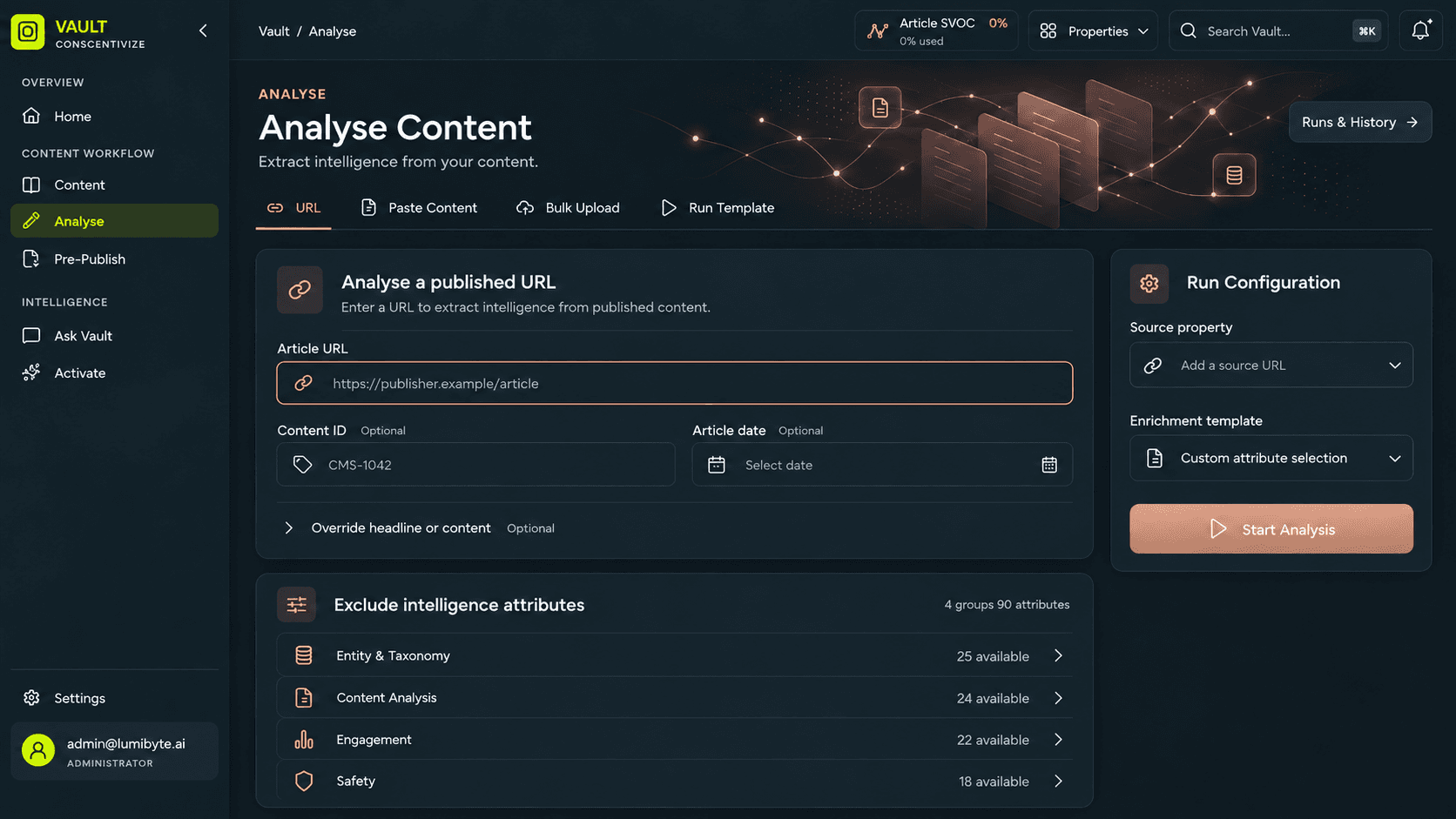 Vault ingestion view connecting existing content sources