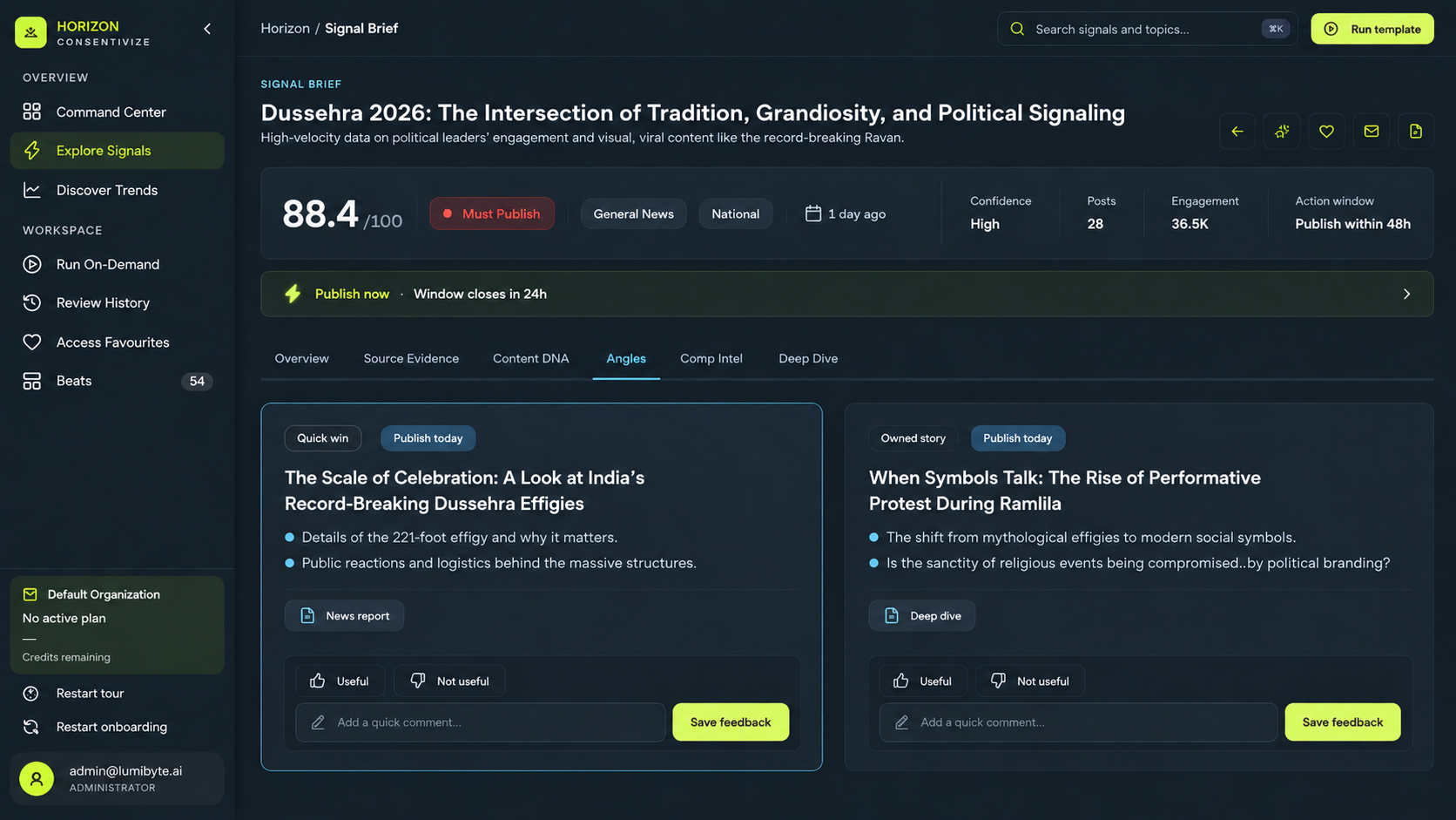 Horizon editorial brief dashboard